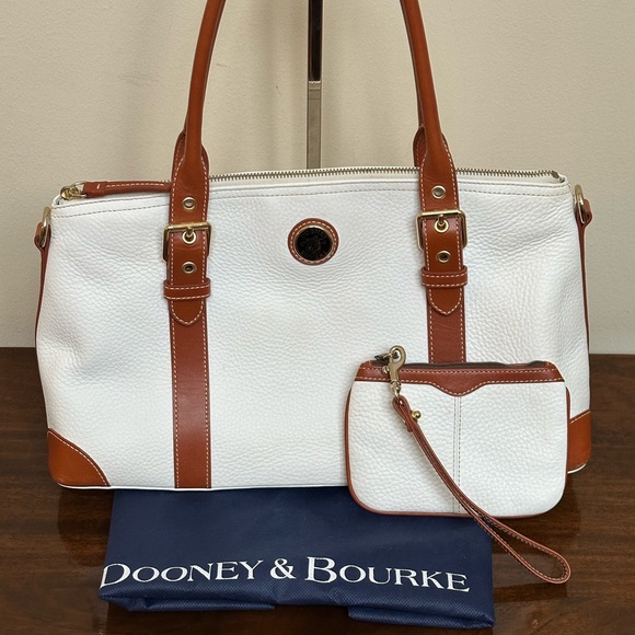 Dooney & Bourke Handbags - Dooney & Bourke Winter White and Tan Satchel w/Coin Pouch
